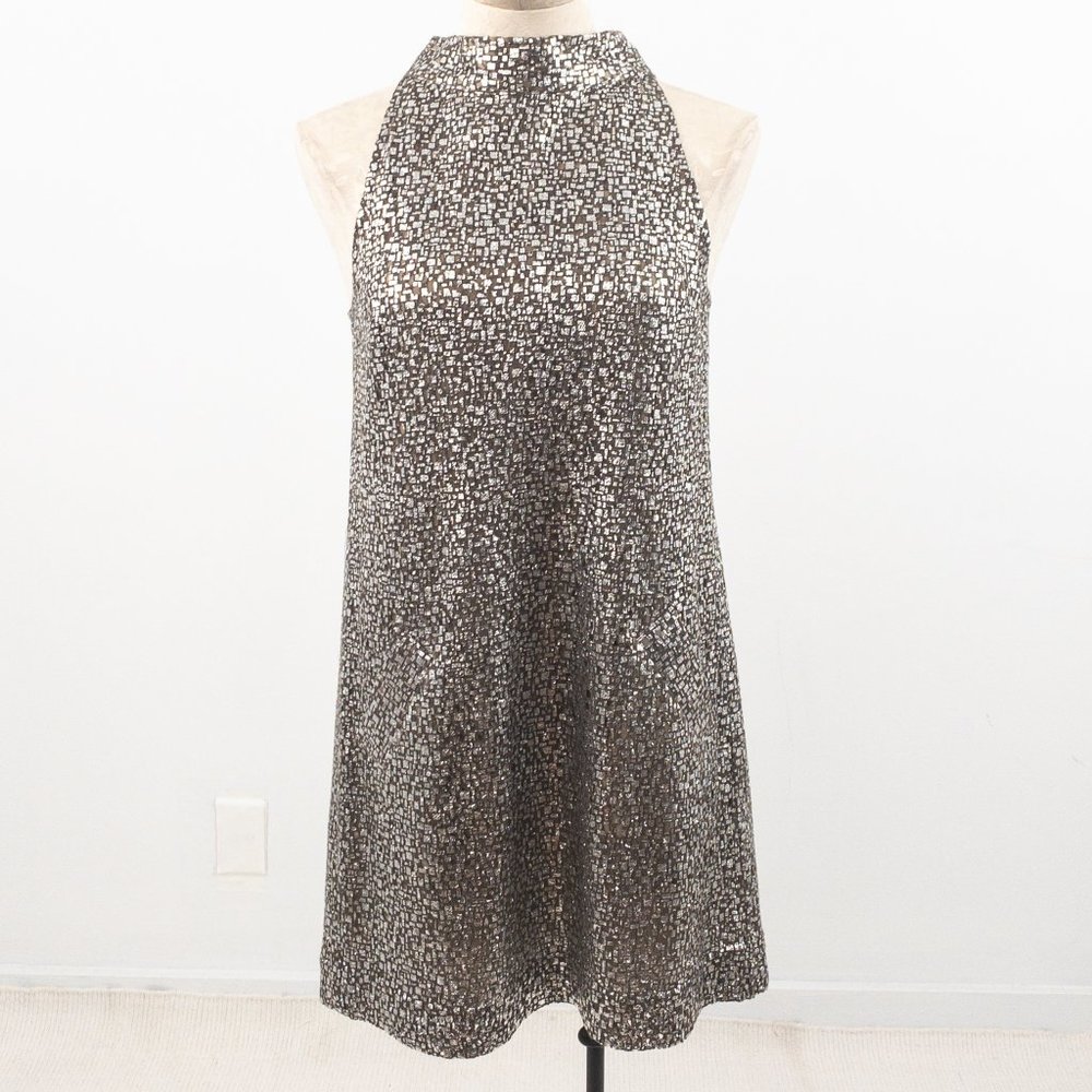 Adam Lippes 4 Silk Metallic Shift Dress Silver